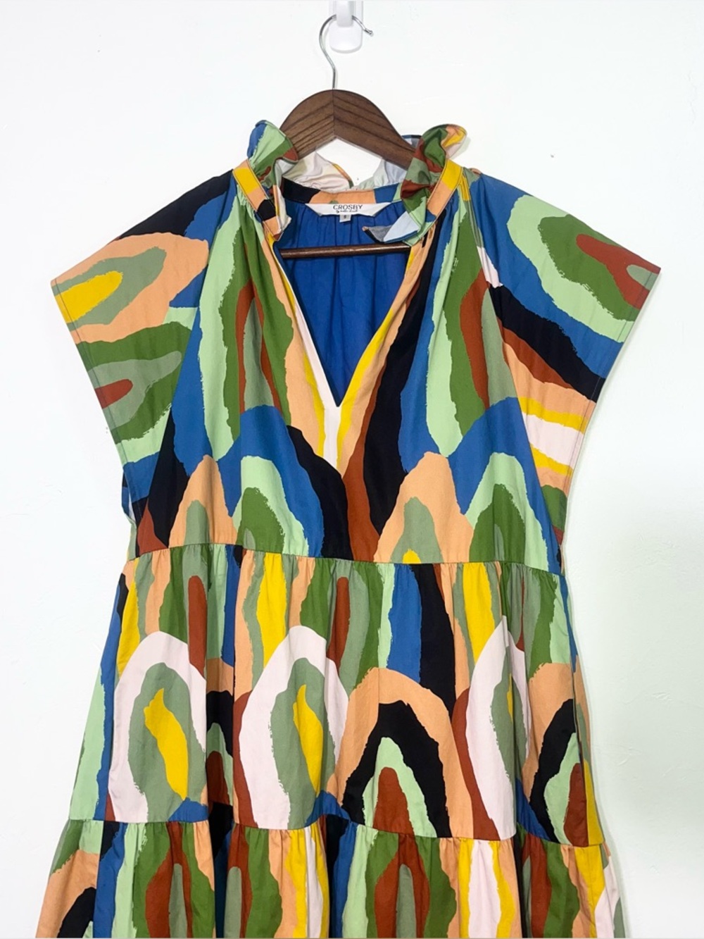 CROSBY by Mollie Burch Watts Dress Geode Print Abstract Tiered Midi Cotton - Picture 5 of 12